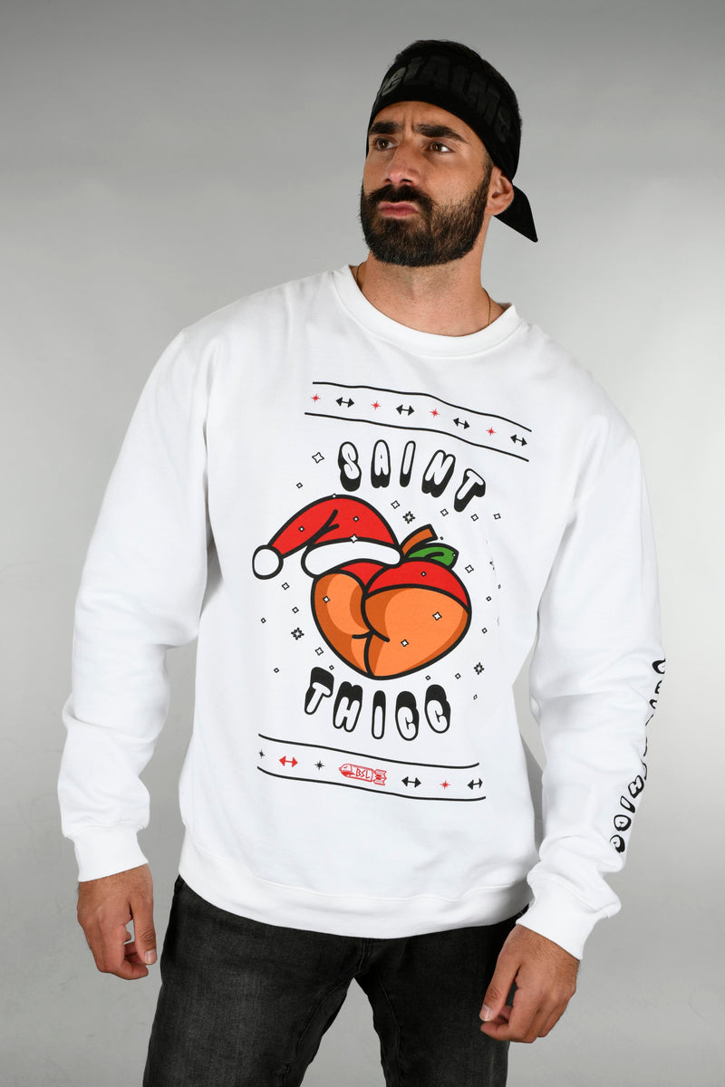 BSL Saint Thicc Christmas Sweater - White