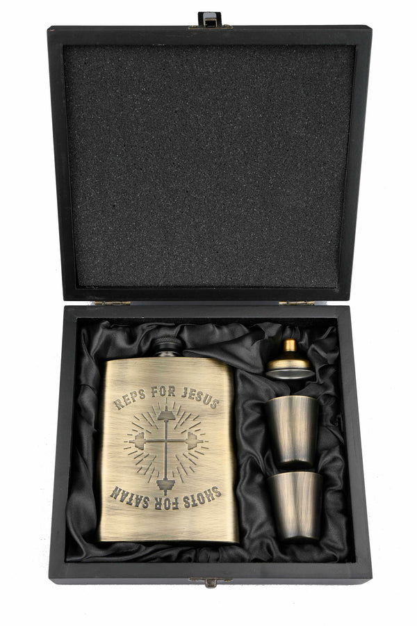 BSL Reps for Jesus Shots for Satan Flask Set