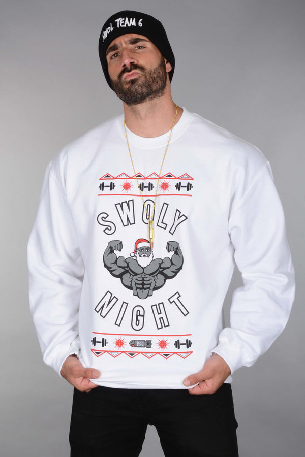 BSL Swoly Night Christmas Sweater - White