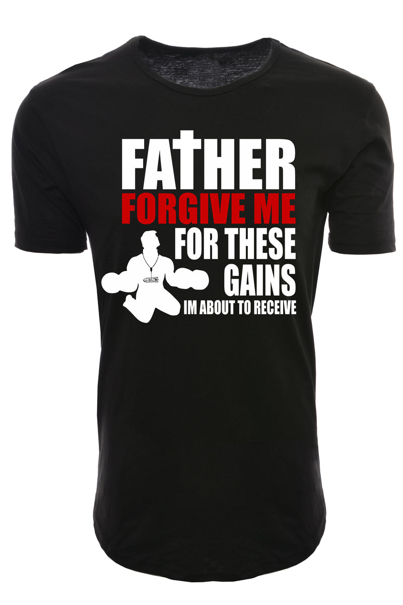 Elongated Father Forgive Me Shirt - Black